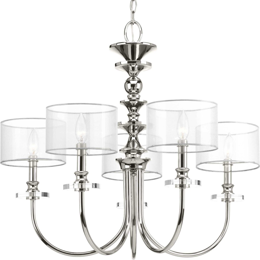 Progress Lighting-P400049-104-Marche - 25.125 Inch Height - Chandeliers Light - 5 Light - Line Voltage   Polished Nickel Finish with Grey Mylar Shade