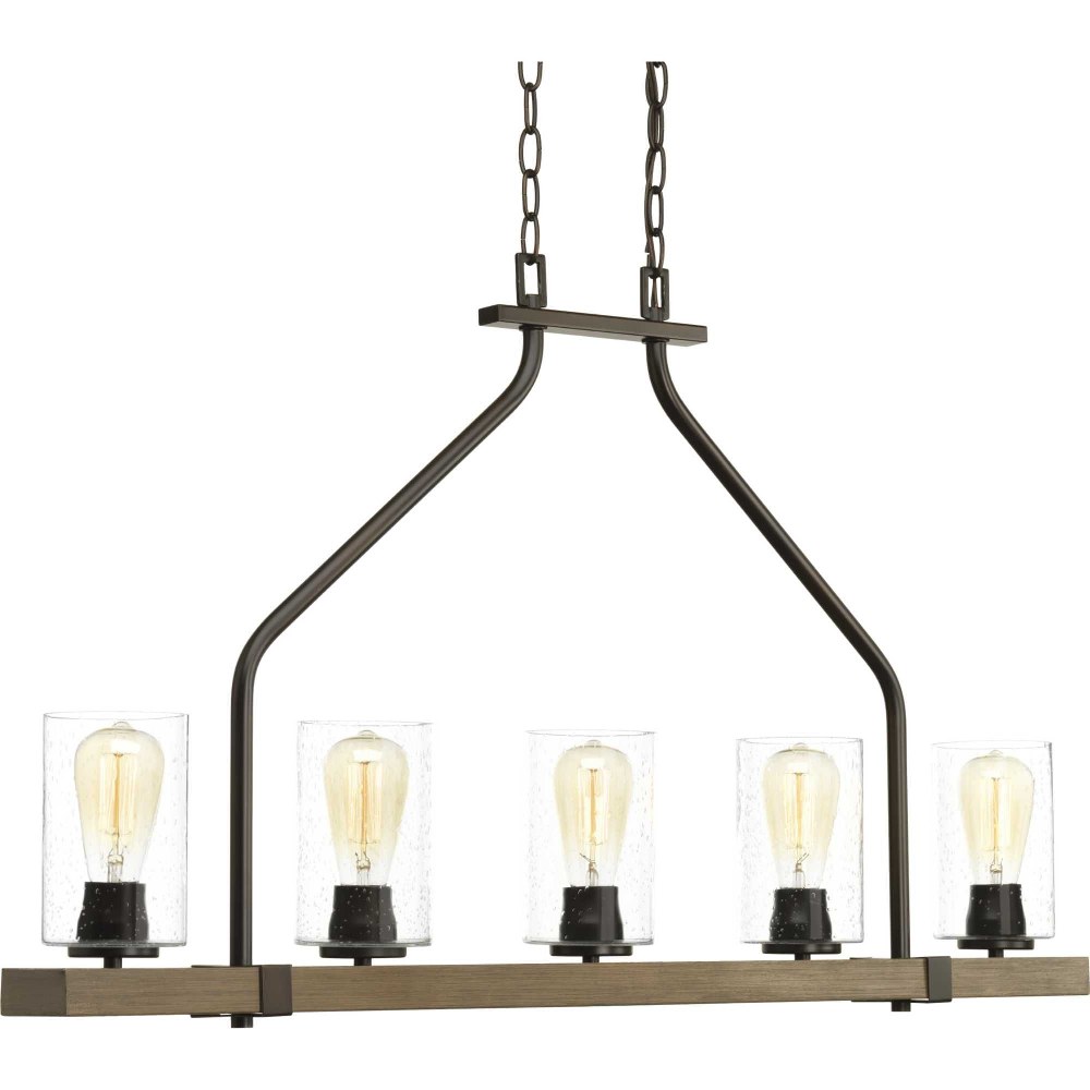 Progress Lighting-P400055-020-Barnes Mill - Island/Linear Light - 5 Light in Farmhouse style - 38 Inches wide by 22.63 Inches high   Antique Bronze Finish with Clear Seeded Glass