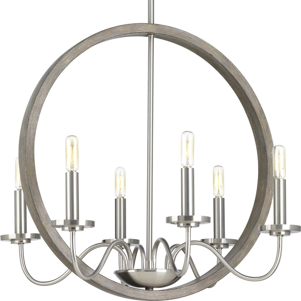 Progress Lighting-P400081-009-Fontayne - Chandeliers Light - 6 Light in Farmhouse style - 22 Inches wide by 24.75 Inches high Brushed Nickel  Antique Bronze Finish