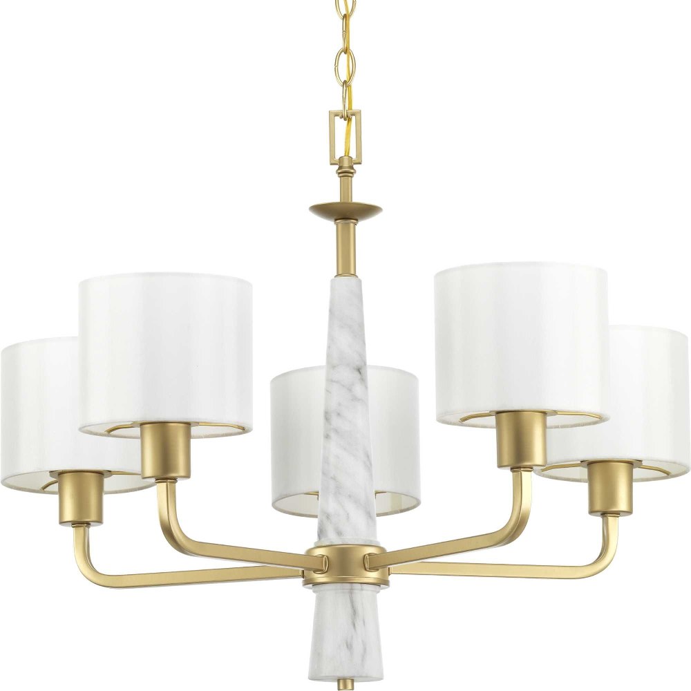 Progress Lighting-P400098-078-Palacio - Chandeliers Light - 5 Light - Drum Shade in Luxe and New Traditional and Transitional style - 27 Inches wide by 21.5 Inches high   Vintage Gold Finish with Whit