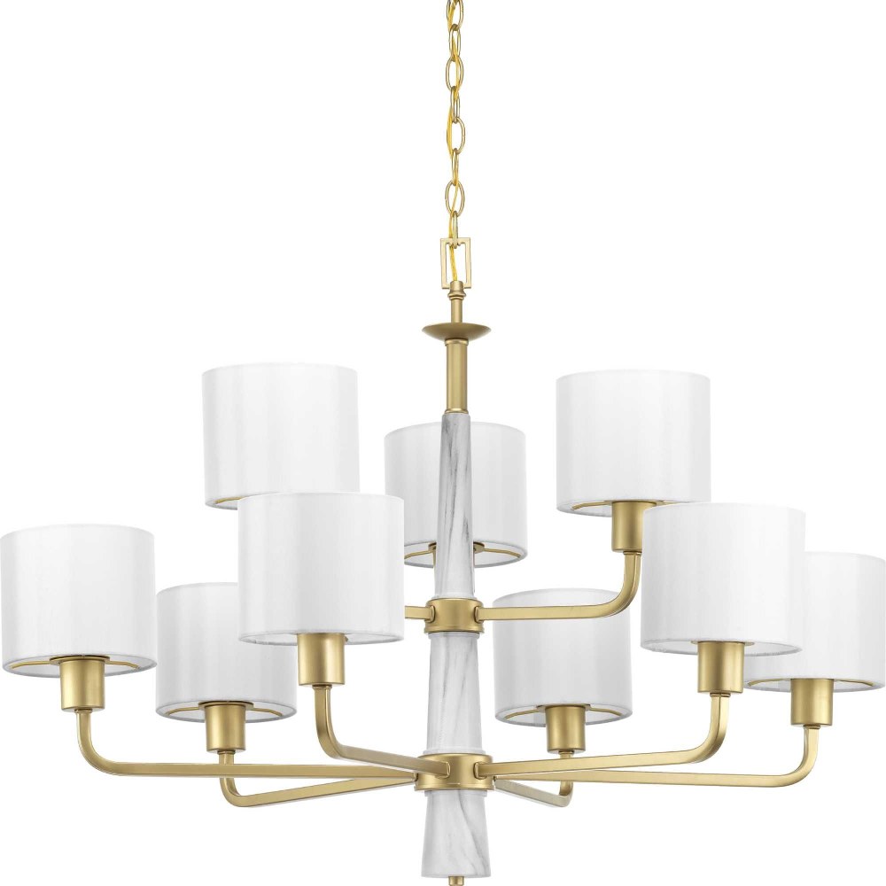 Progress Lighting-P400099-078-Palacio - Chandeliers Light - 9 Light - Drum Shade in Luxe and New Traditional and Transitional style - 36 Inches wide by 25 Inches high   Vintage Gold Finish with White 