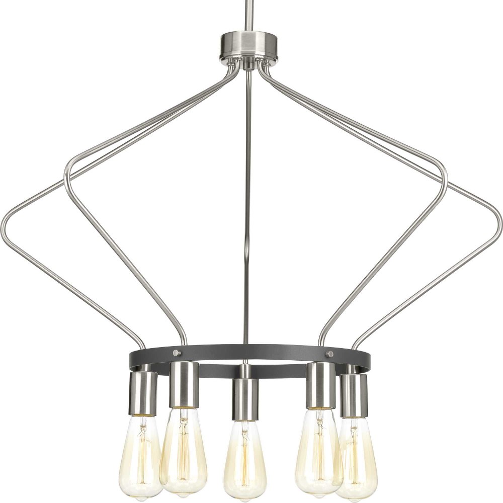 Progress Lighting-P400105-009-Hangar - Chandeliers Light - 5 Light in Farmhouse style - 30 Inches wide by 19.75 Inches high Brushed Nickel  Antique Bronze Finish