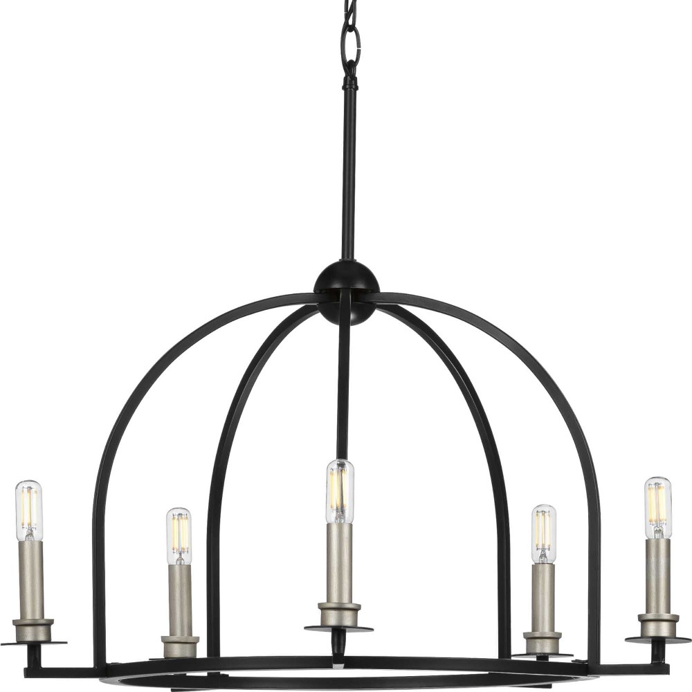 Progress Lighting-P400115-031-Seneca - Chandeliers Light - 5 Light in Farmhouse style - 25.5 Inches wide by 15.88 Inches high Black  Black Finish