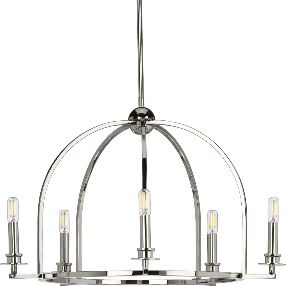 Progress Lighting-P400115-104-Seneca - Chandeliers Light - 5 Light in Farmhouse style - 25.5 Inches wide by 15.88 Inches high Polished Nickel  Black Finish