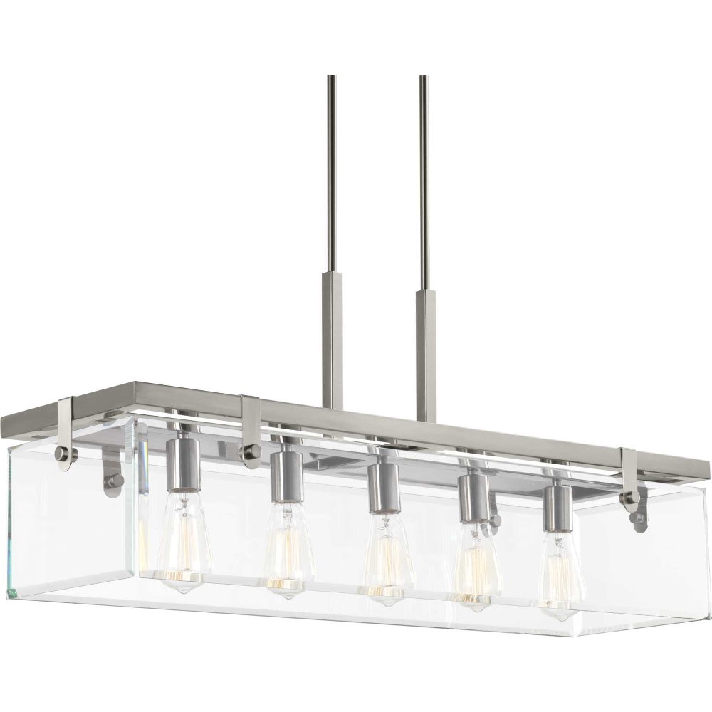 Progress Lighting-P400116-009-Glayse - Chandeliers Light - 5 Light - Beveled Shade in Luxe and Modern style - 36.75 Inches wide by 15.75 Inches high Brushed Nickel  Antique Bronze Finish with Clear Gl