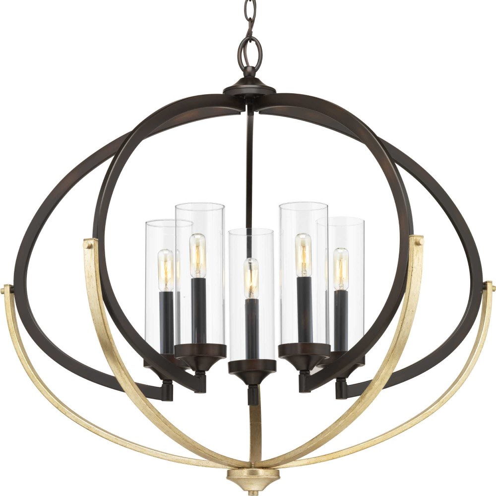 Progress Lighting-P400117-020-Evoke - Chandeliers Light - 5 Light - Cylinder Shade in Luxe and Transitional style - 33.75 Inches wide by 27.88 Inches high Antique Bronze  Polished Nickel Finish with C