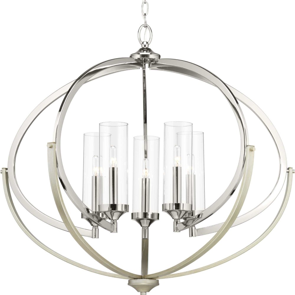 Progress Lighting-P400117-104-Evoke - Chandeliers Light - 5 Light - Cylinder Shade in Luxe and Transitional style - 33.75 Inches wide by 27.88 Inches high Polished Nickel  Polished Nickel Finish with 