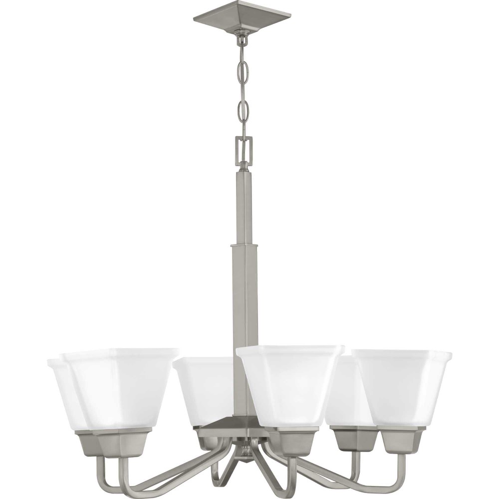 Progress Lighting-P400119-009-Clifton Heights - Chandeliers Light - 6 Light in Modern Craftsman and Farmhouse style - 26 Inches wide by 23.5 Inches high Brushed Nickel  Brushed Nickel Finish with Etch