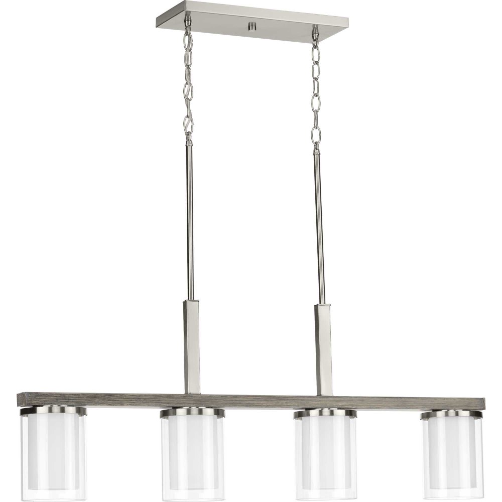 Progress Lighting-P400190-009-Mast - Island/Linear Light - 4 Light - Cylinder Shade in Coastal style - 4.88 Inches wide by 14.75 Inches high Brushed Nickel  Brushed Nickel Finish with Clear/Etched Whi