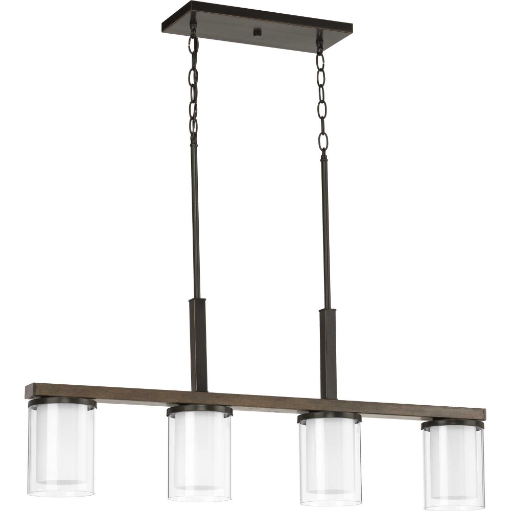 Progress Lighting-P400190-020-Mast - Island/Linear Light - 4 Light - Cylinder Shade in Coastal style - 4.88 Inches wide by 14.75 Inches high Antique Bronze  Brushed Nickel Finish with Clear/Etched Whi