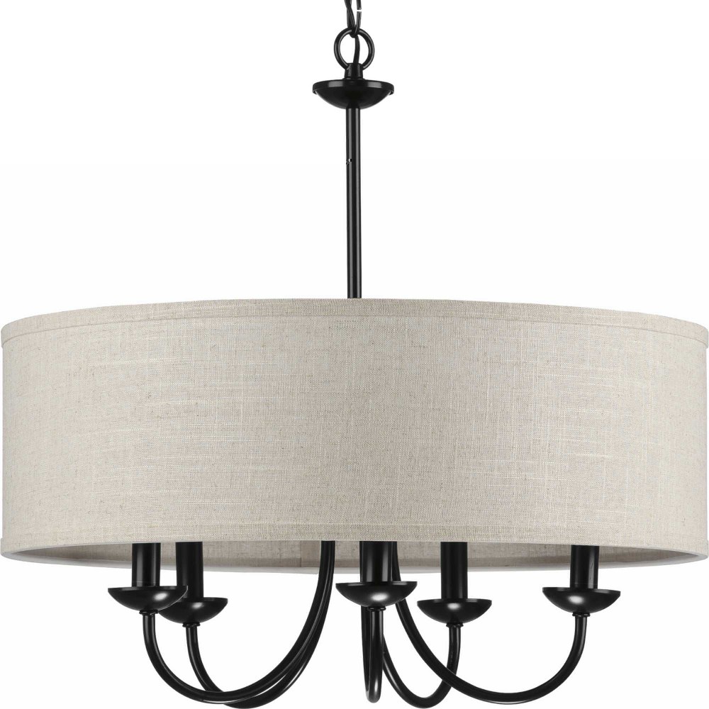 Progress Lighting-P400193-031-Drum Shade - 21.125 Inch Height - Chandeliers Light - 5 Light - Line Voltage   Black Finish with Harvest Linen Shade