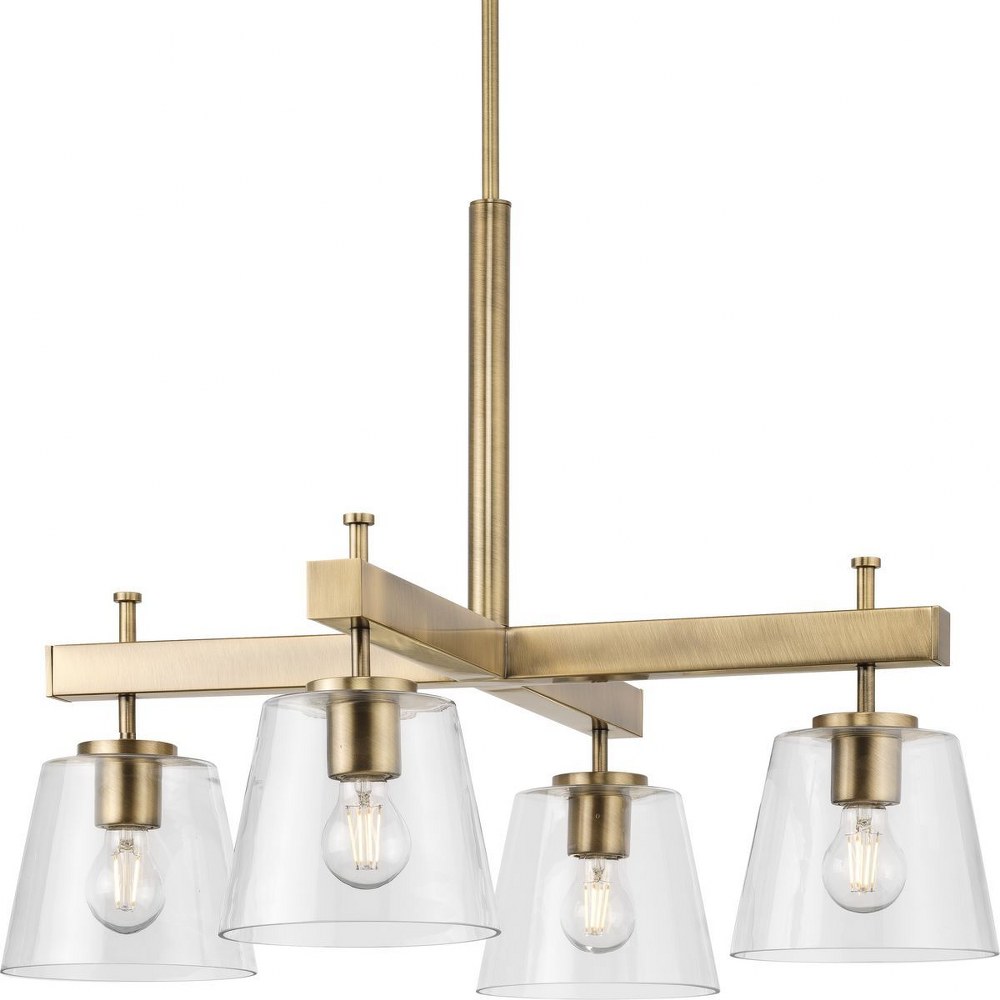 Progress Lighting Saffert 29.38 in. 4-Light Matte Black with Clear Glass Shades New Traditional Chandelier for Dining Room