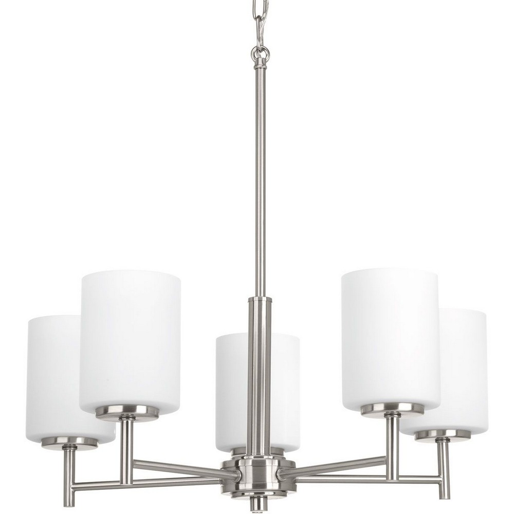 Progress Lighting-P4319-09-Replay - 19.625 Inch Height - Chandeliers Light - 5 Light - Line Voltage Brushed Nickel  Black Finish with Etched Painted White Glass