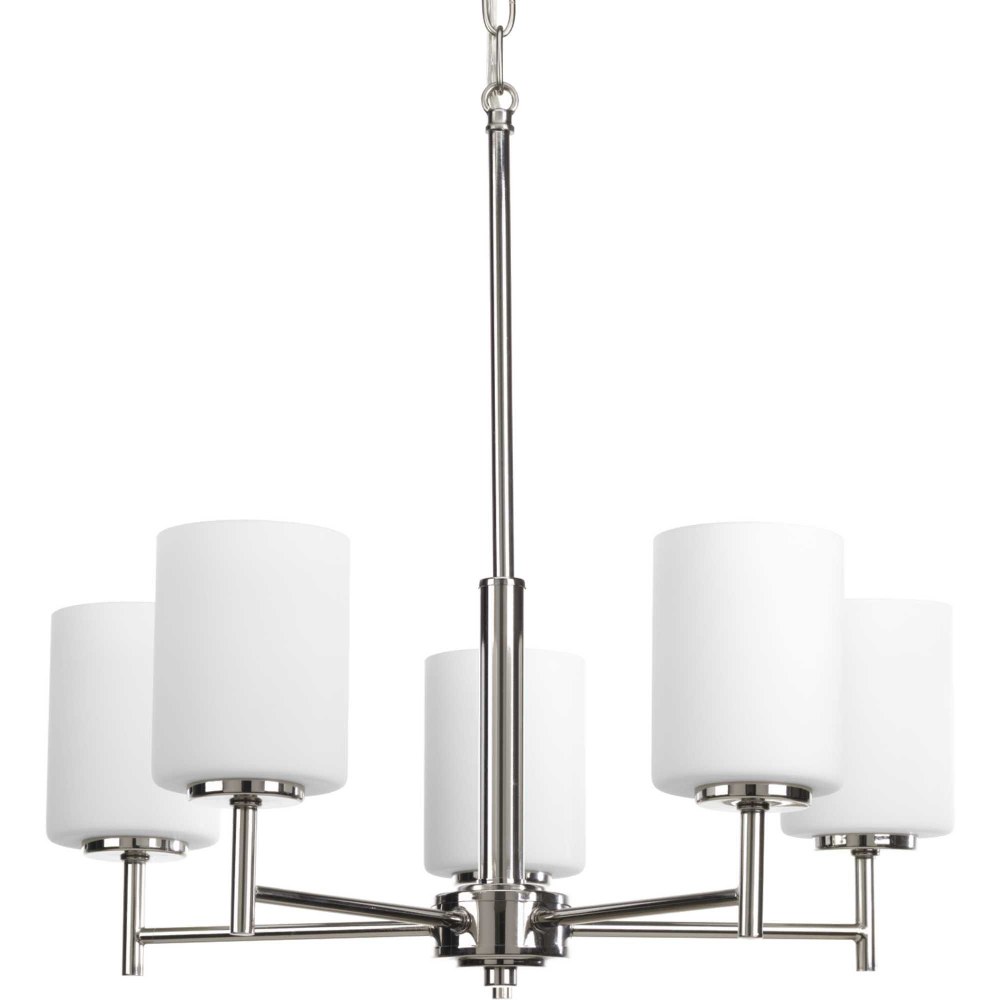 Progress Lighting-P4319-104-Replay - 19.625 Inch Height - Chandeliers Light - 5 Light - Line Voltage Polished Nickel  Black Finish with Etched Painted White Glass