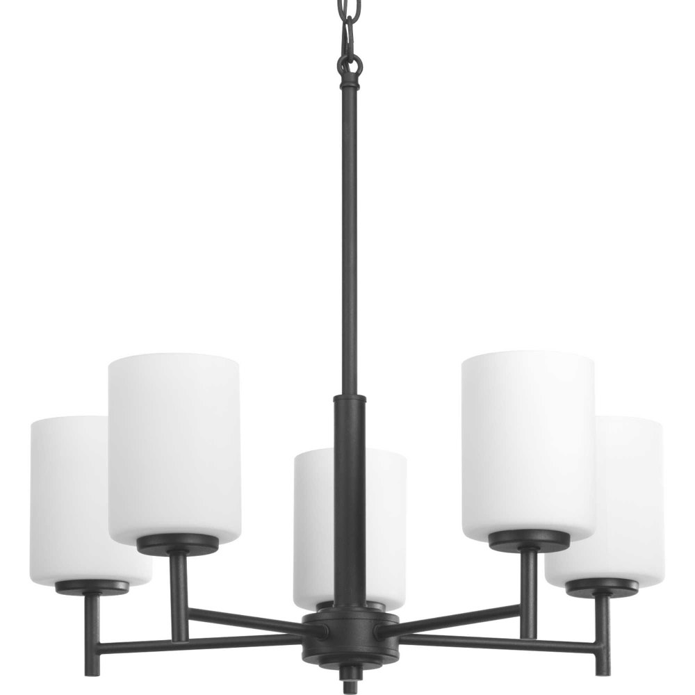 Progress Lighting-P4319-31-Replay - 19.625 Inch Height - Chandeliers Light - 5 Light - Line Voltage Black  Black Finish with Etched Painted White Glass