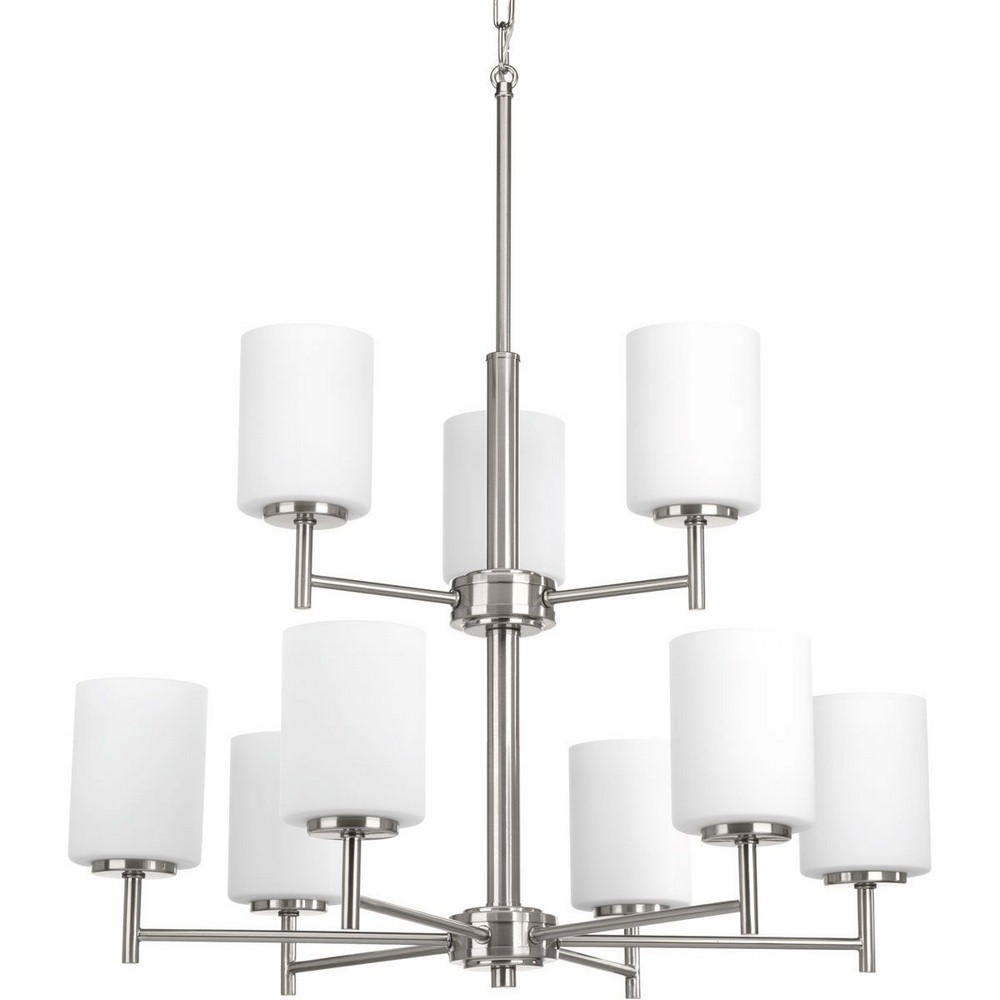 Progress Lighting-P4726-09-Replay - Chandeliers Light - 9 Light in Modern style - 25.5 Inches wide by 28 Inches high Brushed Nickel  Black Finish with Etched/Painted White Glass