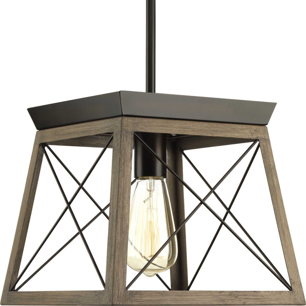 Progress Lighting-P500041-020-Briarwood - 1 Light Mini Pendant in Coastal style - 10 Inches wide by 9 Inches high Antique Bronze  Graphite Finish with Whitewashed Frame Finish