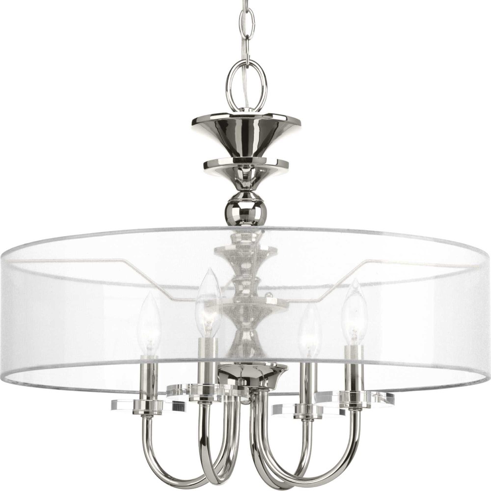 Progress Lighting-P500043-104-Marche - Pendants Light - 4 Light in Luxe and Mid-Century Modern style - 22 Inches wide by 20 Inches high   Polished Nickel Finish with Grey Mylar Shade