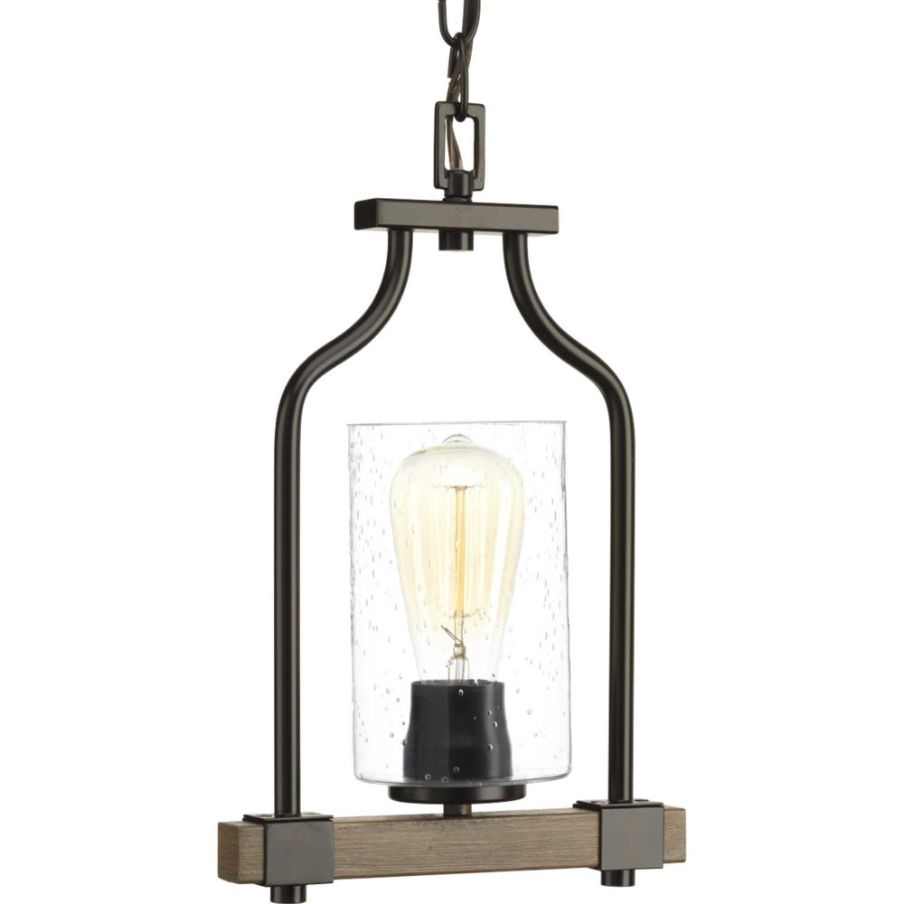 Progress Lighting-P500056-020-Barnes Mill - Pendants Light - 1 Light in Farmhouse style - 8.75 Inches wide by 14 Inches high   Antique Bronze Finish with Clear Seeded Glass