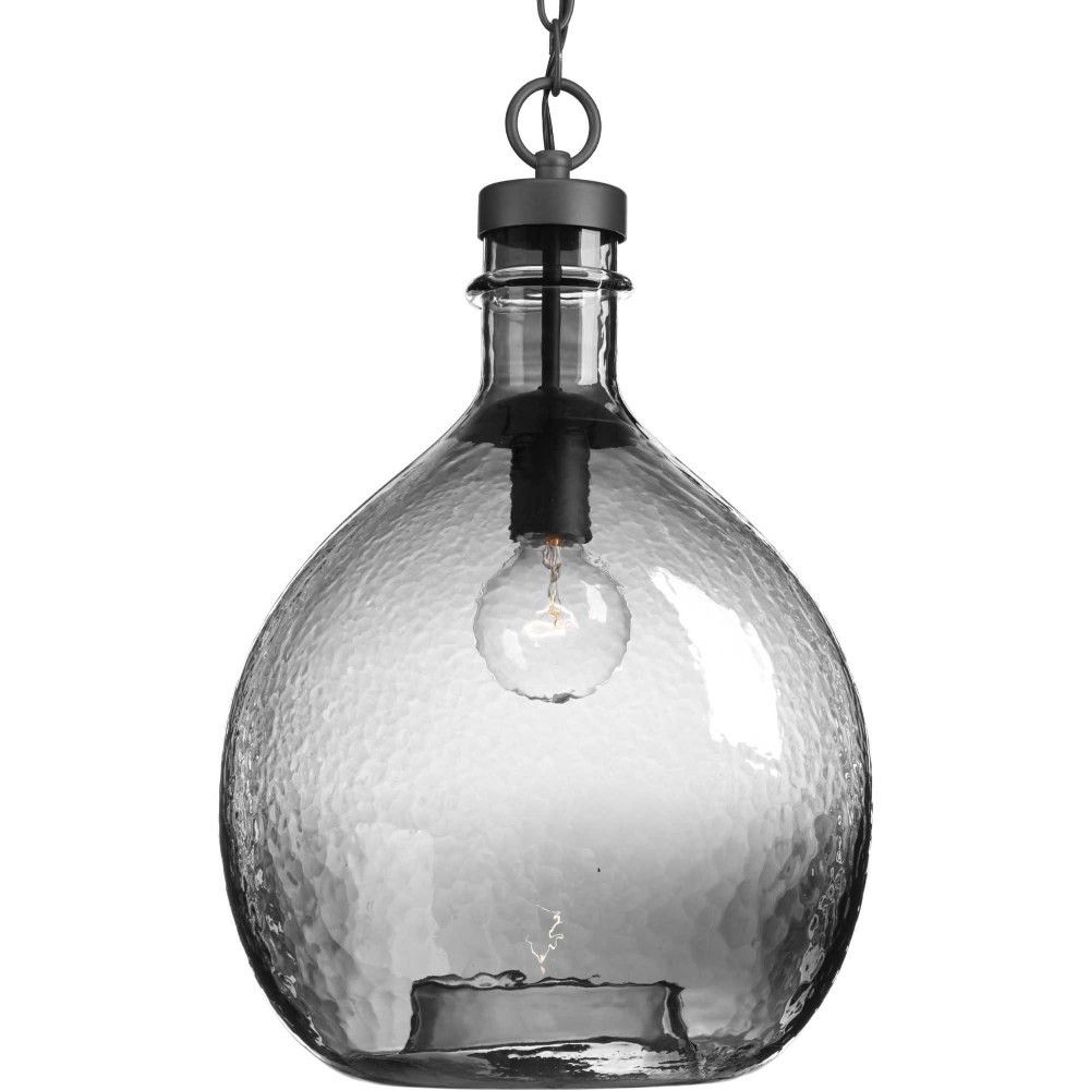 Progress Lighting-P500064-143-Zin - Pendants Light - 1 Light - Globe Shade in Bohemian and Coastal style - 13 Inches wide by 20.38 Inches high Graphite  Graphite Finish with Smoked textured Glass