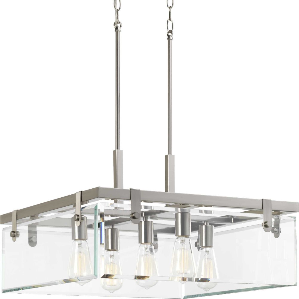 Progress Lighting-P500074-009-Glayse - Pendants Light - 5 Light - Beveled Shade in Luxe and Modern style - 22.75 Inches wide by 13.75 Inches high Brushed Nickel  Antique Bronze Finish with Clear Glass