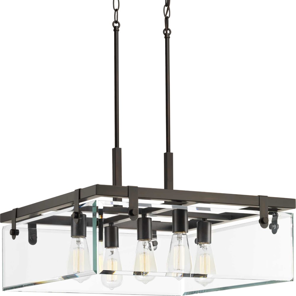 Progress Lighting-P500074-020-Glayse - Pendants Light - 5 Light - Beveled Shade in Luxe and Modern style - 22.75 Inches wide by 13.75 Inches high Antique Bronze  Antique Bronze Finish with Clear Glass