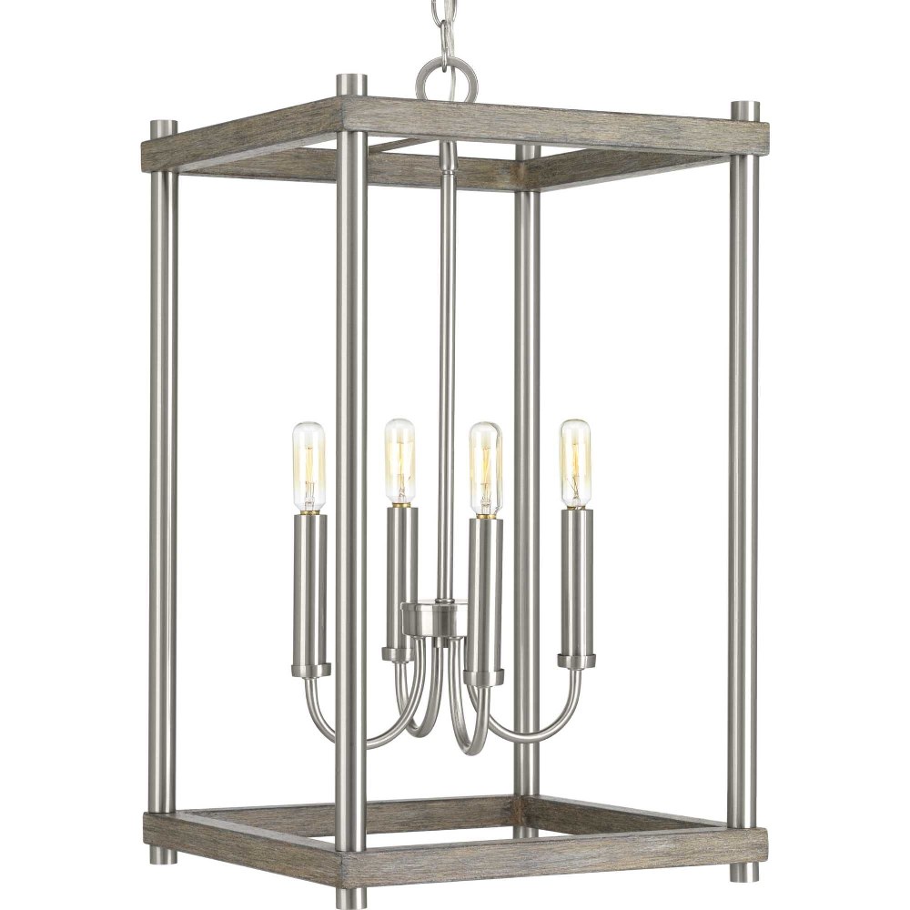 Progress Lighting-P500088-009-Fontayne - Pendants Light - 4 Light in Farmhouse style - 14 Inches wide by 25 Inches high Brushed Nickel  Antique Bronze Finish with Clear Seeded Glass