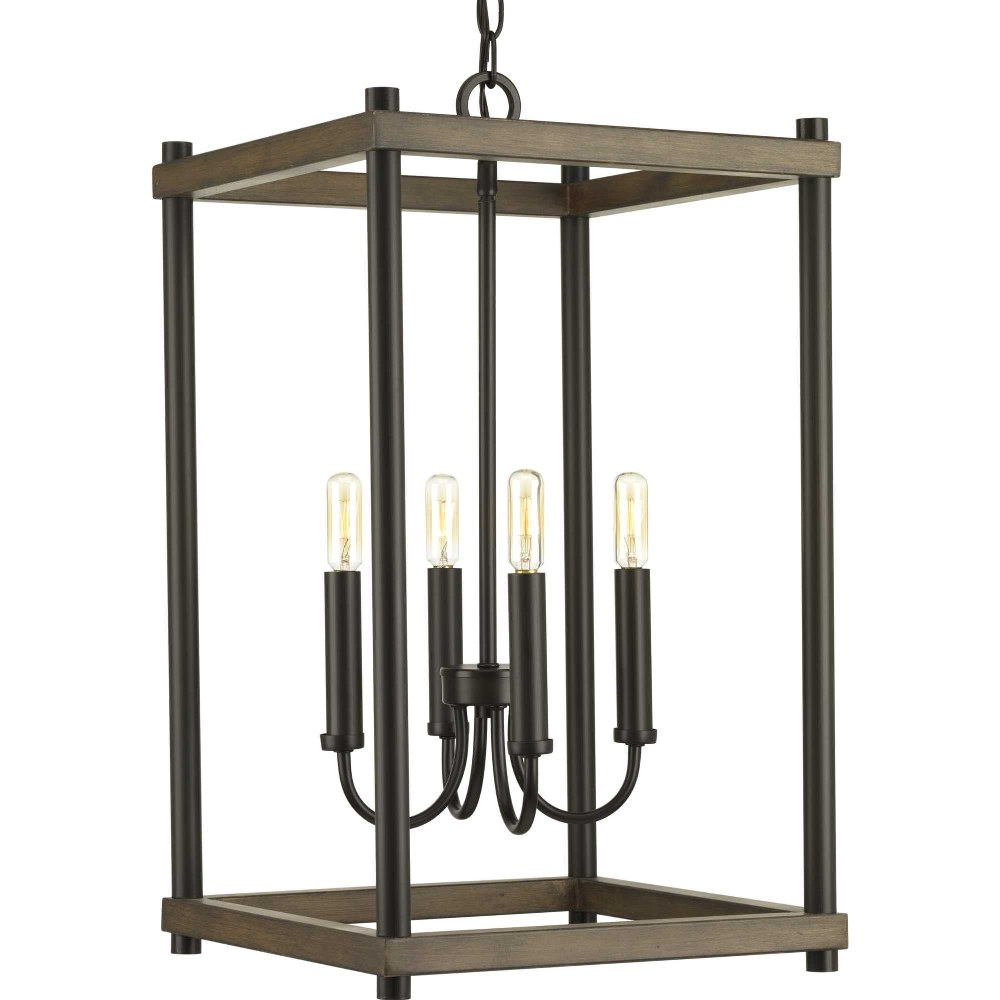 Progress Lighting-P500088-020-Fontayne - Pendants Light - 4 Light in Farmhouse style - 14 Inches wide by 25 Inches high Antique Bronze  Antique Bronze Finish with Clear Seeded Glass