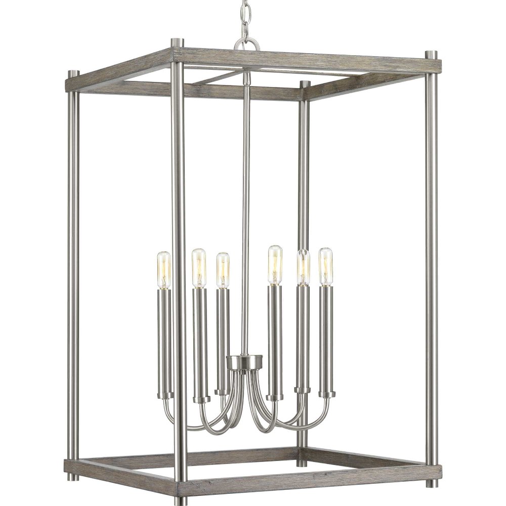 Progress Lighting-P500089-009-Fontayne - Pendants Light - 6 Light in Farmhouse style - 20 Inches wide by 32 Inches high Brushed Nickel  Antique Bronze Finish with Clear Seeded Glass