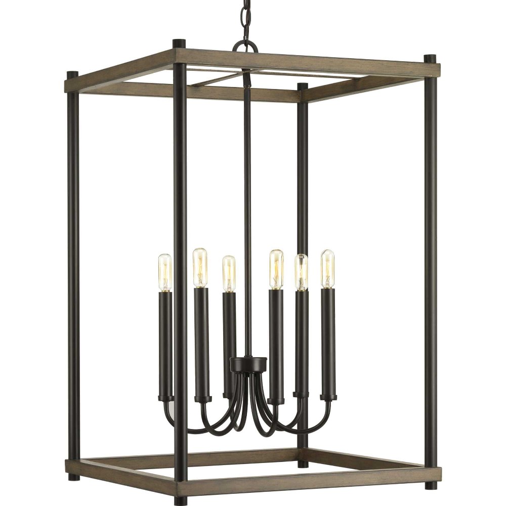 Progress Lighting-P500089-020-Fontayne - Pendants Light - 6 Light in Farmhouse style - 20 Inches wide by 32 Inches high Antique Bronze  Antique Bronze Finish with Clear Seeded Glass