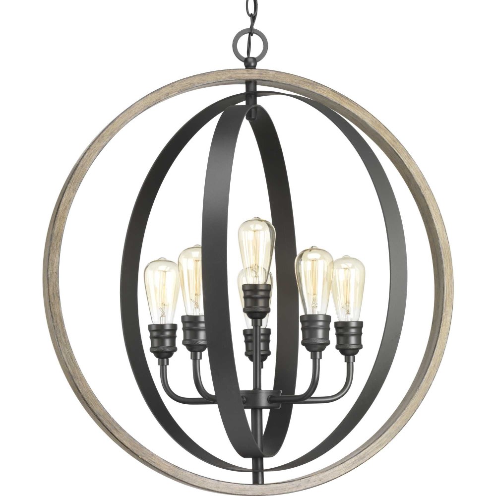 Progress Lighting-P500094-143-Conestee - Pendants Light - 6 Light in Farmhouse style - 28 Inches wide by 30.75 Inches high Graphite  Graphite Finish