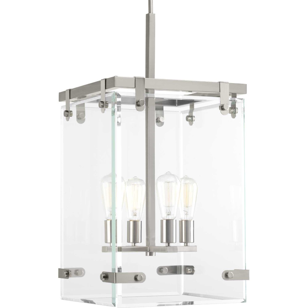 Progress Lighting-P500095-009-Glayse - 4 Light - Beveled Shade in Luxe and Modern style - 14.75 Inches wide by 28.38 Inches high Brushed Nickel  Antique Bronze Finish with Clear Glass