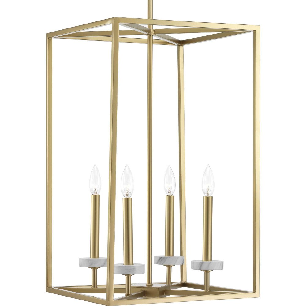 Progress Lighting-P500105-078-Palacio - 4 Light in Luxe and New Traditional and Transitional style - 15 Inches wide by 26.5 Inches high   Vintage Gold Finish with White Silk Shade