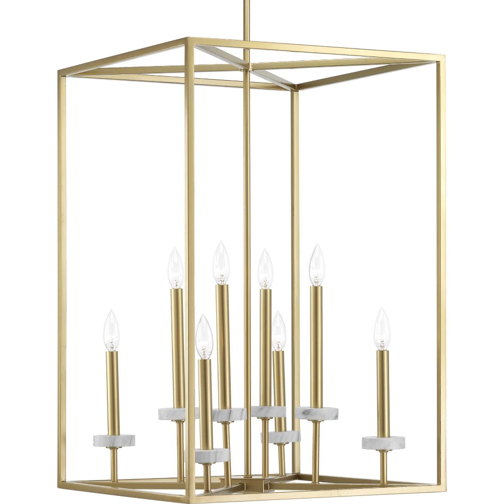 Progress Lighting-P500106-078-Palacio - 8 Light in Luxe and New Traditional and Transitional style - 20 Inches wide by 30.5 Inches high   Vintage Gold Finish with White Silk Shade