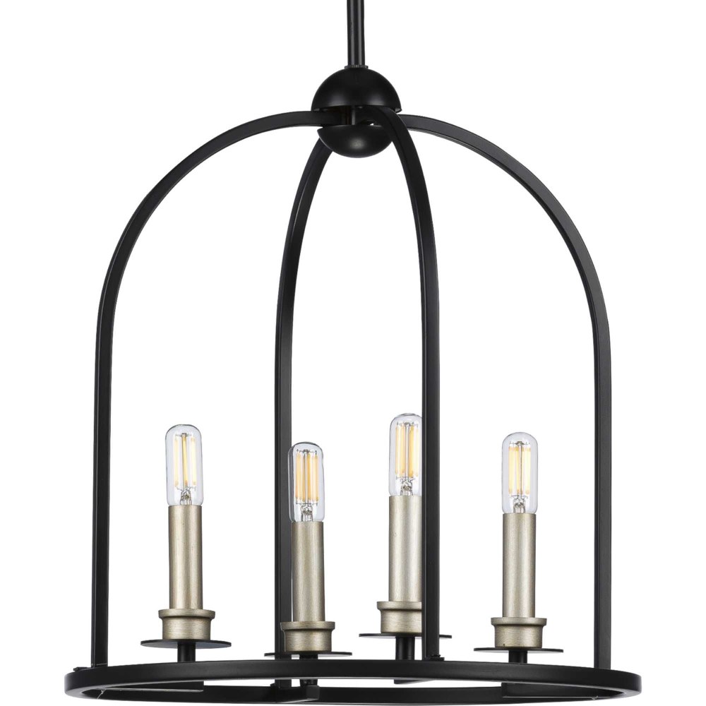 Progress Lighting-P500121-031-Seneca - Pendants Light - 4 Light in Farmhouse style - 15 Inches wide by 17.25 Inches high Black  Black Finish