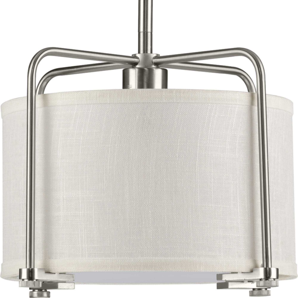 Progress Lighting-P500138-009-Kempsey - Pendants Light - 1 Light - Flat Round Shade in Farmhouse style - 11.75 Inches wide by 9 Inches high Brushed Nickel  Brushed Nickel Finish with Summer Linen Shad