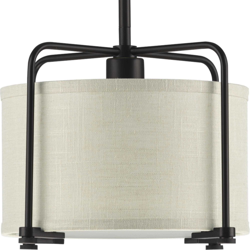 Progress Lighting-P500138-020-Kempsey - Pendants Light - 1 Light - Flat Round Shade in Farmhouse style - 11.75 Inches wide by 9 Inches high Antique Bronze  Brushed Nickel Finish with Summer Linen Shad