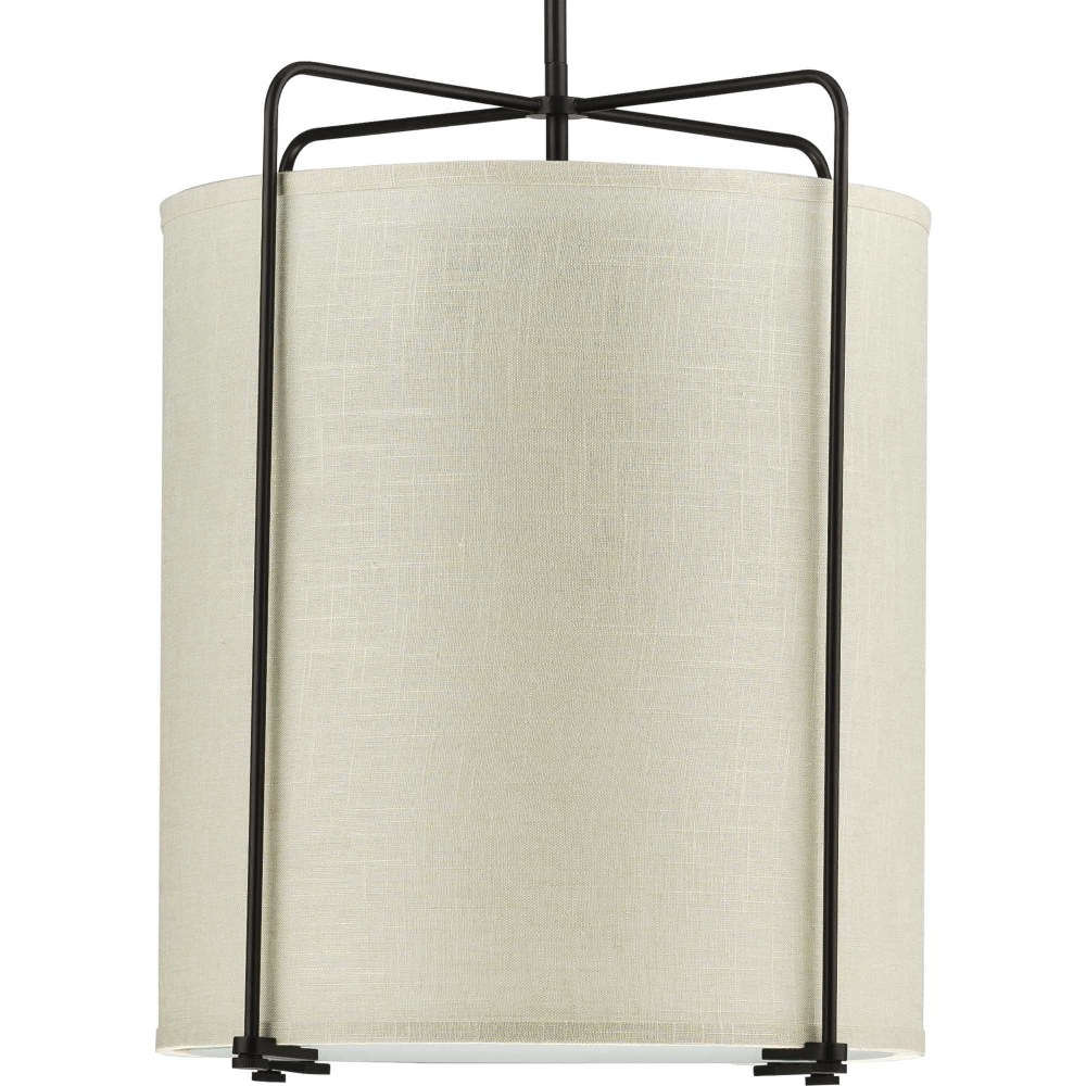 Progress Lighting-P500139-020-Kempsey - Pendants Light - 3 Light - Flat Round Shade in Farmhouse style - 17.75 Inches wide by 21.38 Inches high Antique Bronze  Brushed Nickel Finish with Summer Linen 