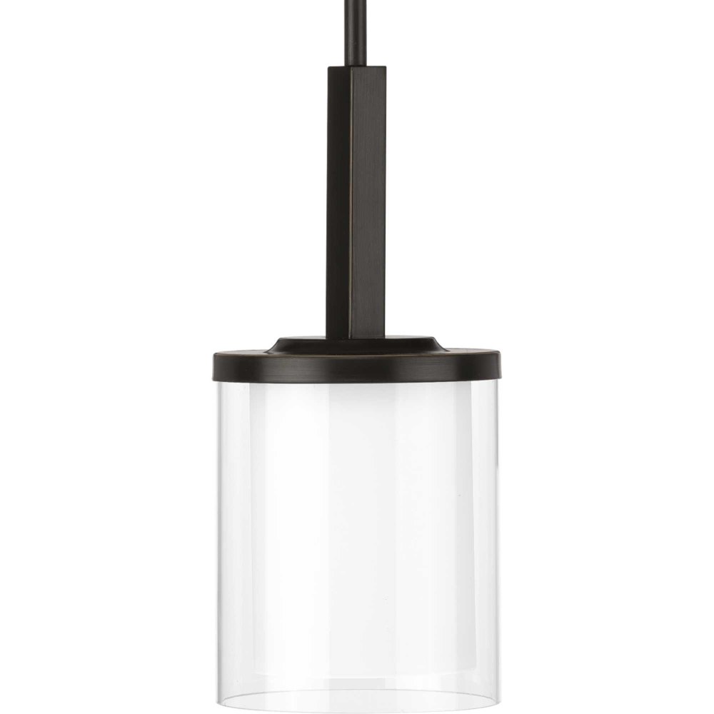 Progress Lighting-P500192-020-Mast - Pendants Light - 1 Light - Cylinder Shade in Coastal style - 6.25 Inches wide by 14 Inches high Antique Bronze  Brushed Nickel Finish with Clear/Etched White Glass