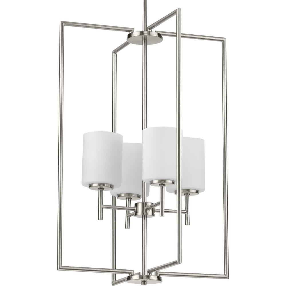 Progress Lighting-P500206-009-Replay - Pendants Light - 4 Light - Cylinder Shade in Modern style - 18 Inches wide by 31.75 Inches high Brushed Nickel  Brushed Nickel Finish with Etched white Glass