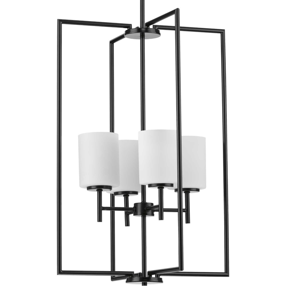 Progress Lighting-P500206-031-Replay - Pendants Light - 4 Light - Cylinder Shade in Modern style - 18 Inches wide by 31.75 Inches high Black  Brushed Nickel Finish with Etched white Glass