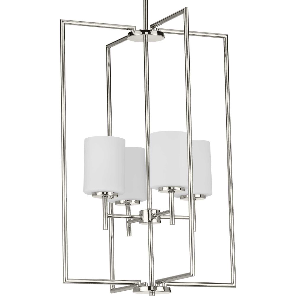 Progress Lighting-P500206-104-Replay - Pendants Light - 4 Light - Cylinder Shade in Modern style - 18 Inches wide by 31.75 Inches high Polished Nickel  Brushed Nickel Finish with Etched white Glass