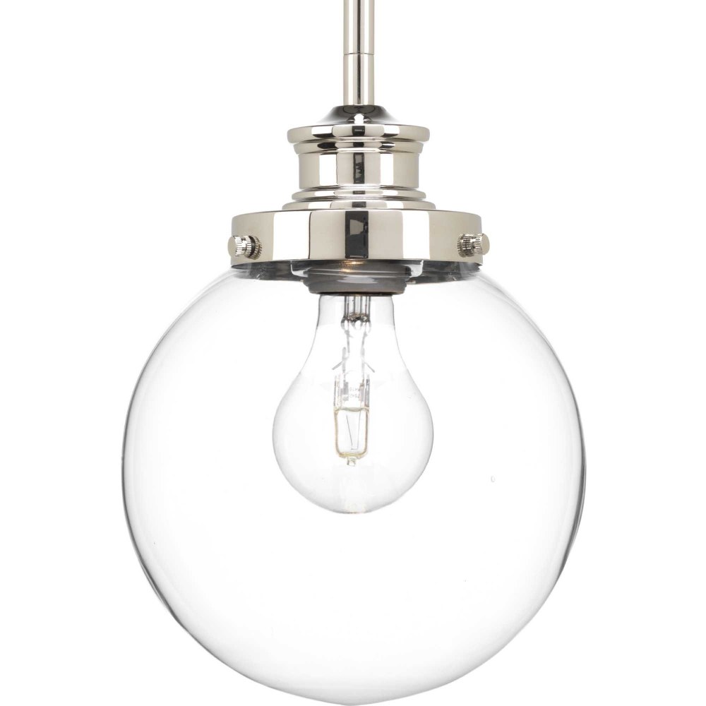 Progress Lighting-P5067-104-Penn - 9.5 Inch Height - Pendants Light - 1 Light - Globe Shade - Line Voltage Polished Nickel  Natural Brass Finish with Clear Glass