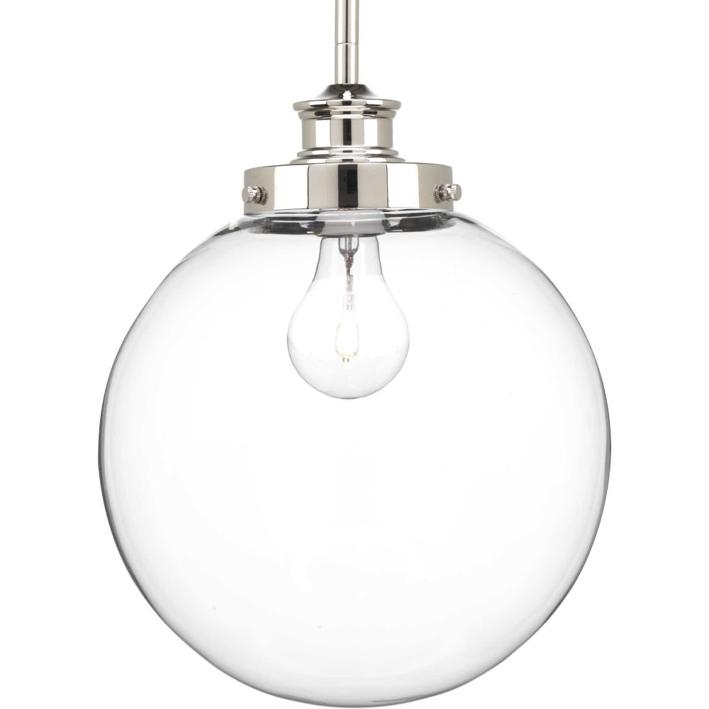 Progress Lighting-P5070-104-Penn - Pendants Light - 1 Light - Globe Shade in Farmhouse style - 9.75 Inches wide by 12.75 Inches high Polished Nickel  Natural Brass Finish with Clear Glass