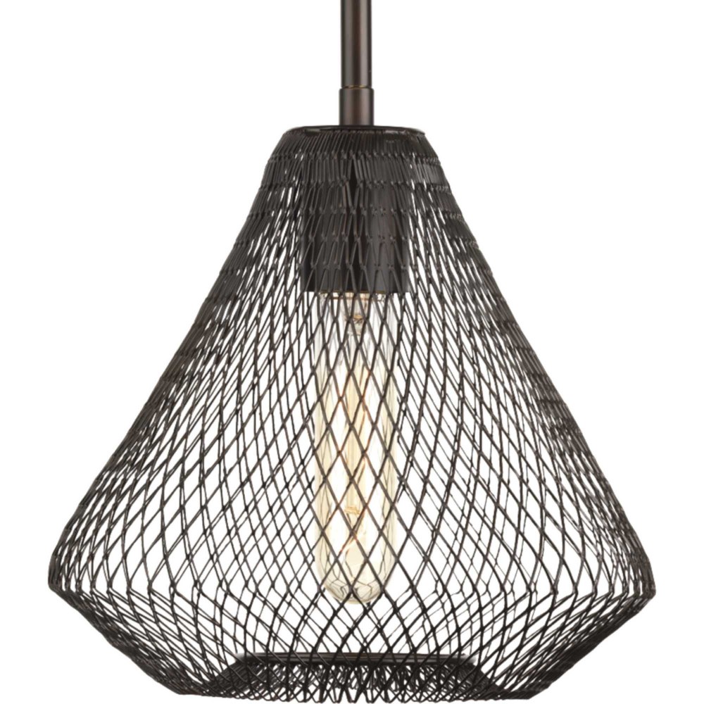 Progress Lighting-P5338-20-Mesh - Pendants Light - 1 Light in Farmhouse style - 8.5 Inches wide by 8.38 Inches high   Antique Bronze Finish