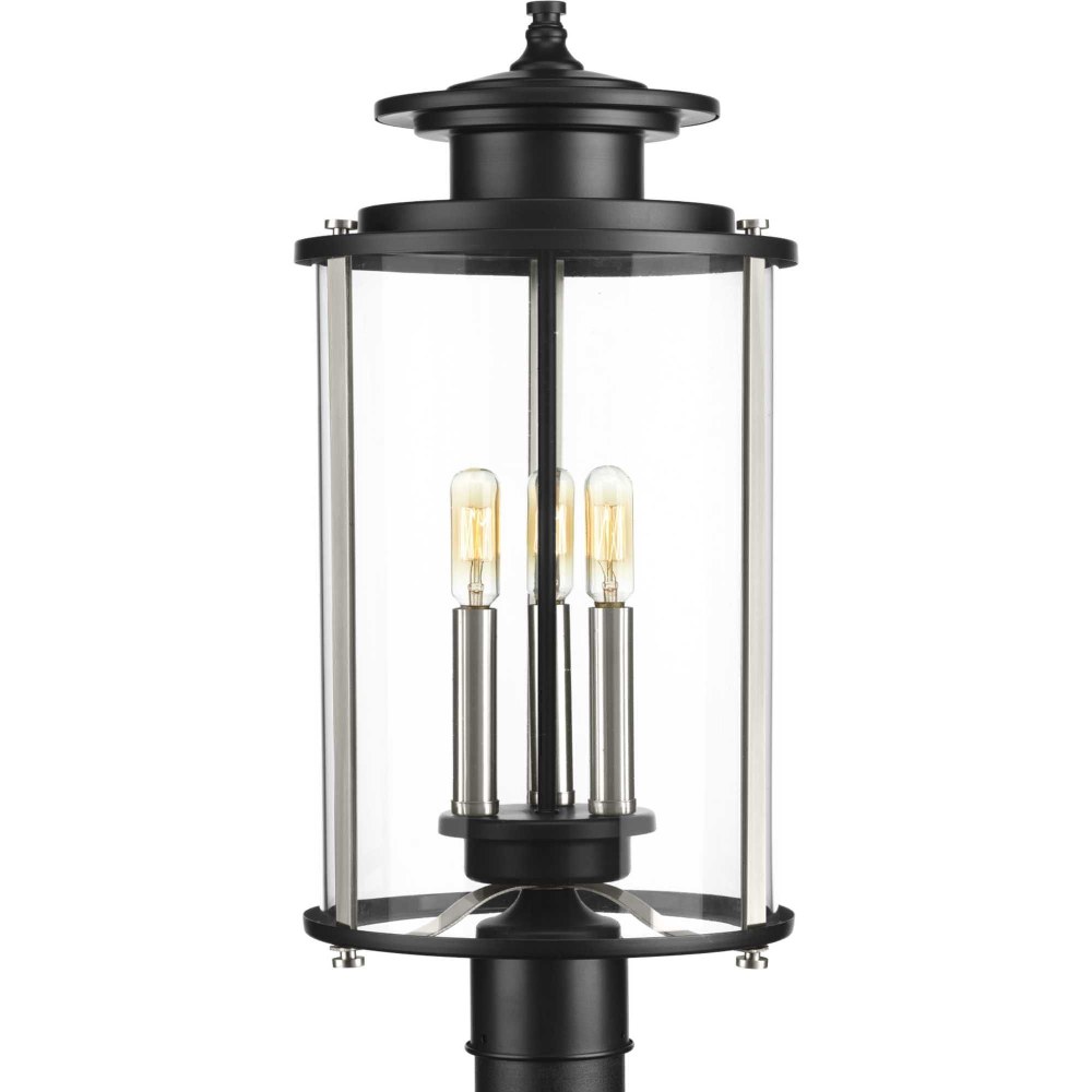 Progress Lighting-P540012-031-Squire - Outdoor Light - 3 Light - Curved Panels Shade in New Traditional and Transitional style - 9.88 Inches wide by 22.63 Inches high Black  Black Finish with Clear Gl