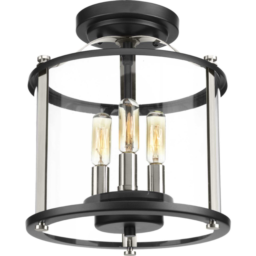 Progress Lighting-P550011-031-Squire - Outdoor Light - 3 Light - Curved Panels Shade in New Traditional and Transitional style - 9.88 Inches wide by 11 Inches high Black  Black Finish with Clear Glass