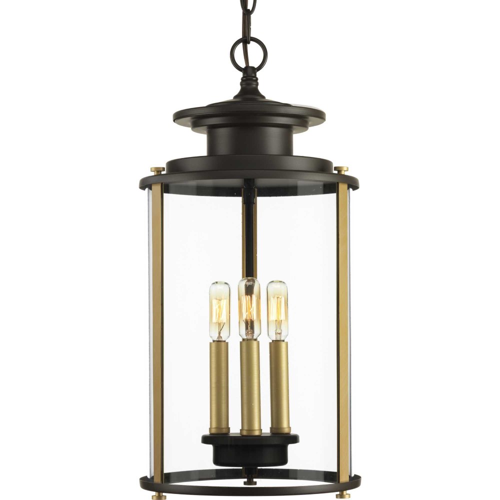 Progress Lighting-P550012-020-Squire - Outdoor Light - 3 Light - Curved Panels Shade in New Traditional and Transitional style - 9.88 Inches wide by 20.25 Inches high Antique Bronze  Black Finish with