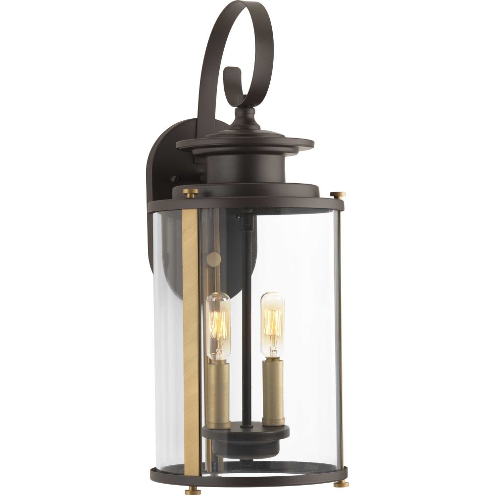 Progress Lighting-P560037-020-Squire - Outdoor Light - 2 Light - Curved Panels Shade in New Traditional and Transitional style - 8 Inches wide by 19.25 Inches high Antique Bronze  Black Finish with Cl