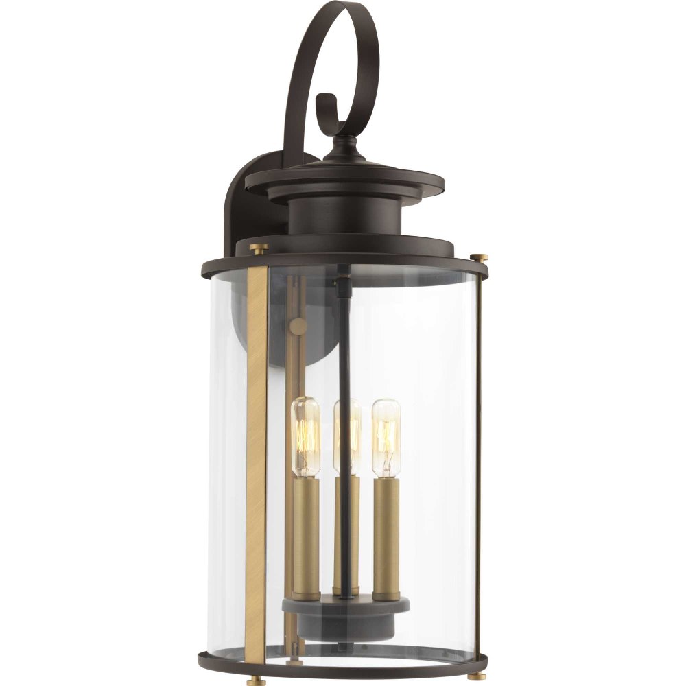 Progress Lighting-P560038-020-Squire - Outdoor Light - 3 Light - Curved Panels Shade in New Traditional and Transitional style - 9.88 Inches wide by 22.75 Inches high Antique Bronze  Black Finish with